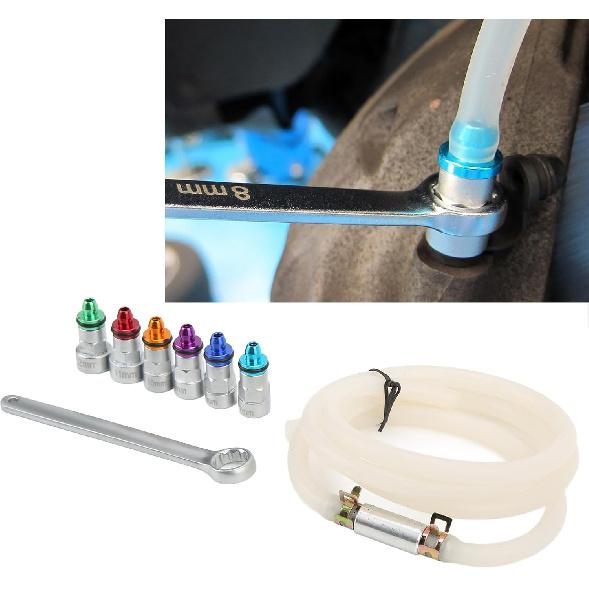 

Brake Bleeder Wrench Kit with 6 Adapters, Metal Rubber, Universal for Car SUV Light Truck Motorcycle, 7-12mm, Check Valve & Brake Fluid, Air