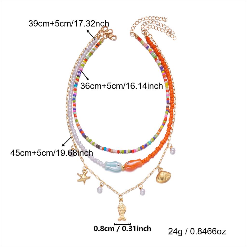 3Pcs/Set Vacation Fish Starfish Shell Seed Bead Necklace Summer Beach Ocean Theme Boho Choker Jewelry For Women