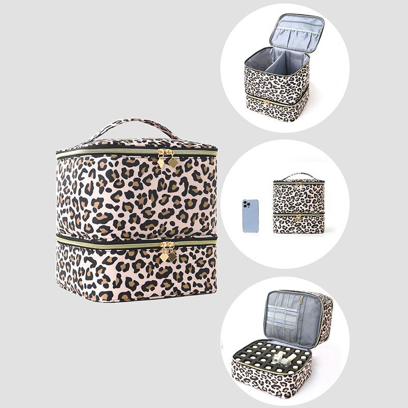 Double-Layer Elevated Makeup Bag for Women Large Capacity Portable Toiletry Case Cosmetic Nail Polish Storage Bag