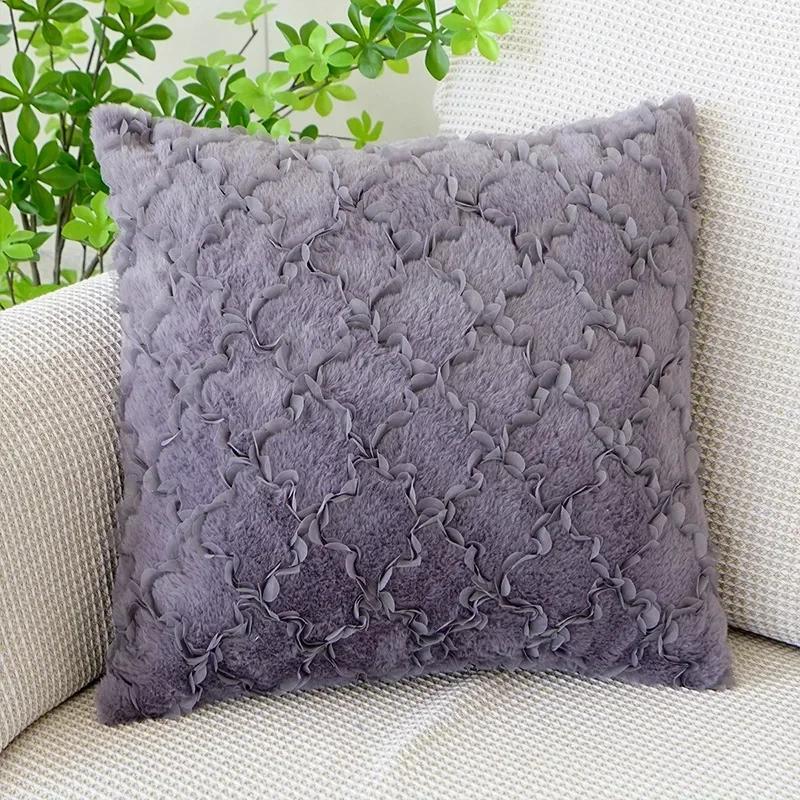 Plush Plaid Flower Pillowcase Solid Color Pillow Case Winter Throw Cushion Cover for Sofa and Bedside Cojines Decorativos