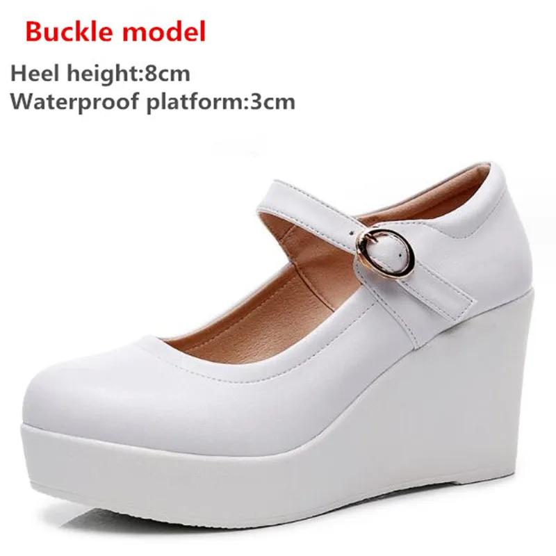 Women Wedges Shoes Woman Increasing Height Shoes Buckle Strap High Heel Shoes Ladies Waterproof Platform Leather Shoes 33-43