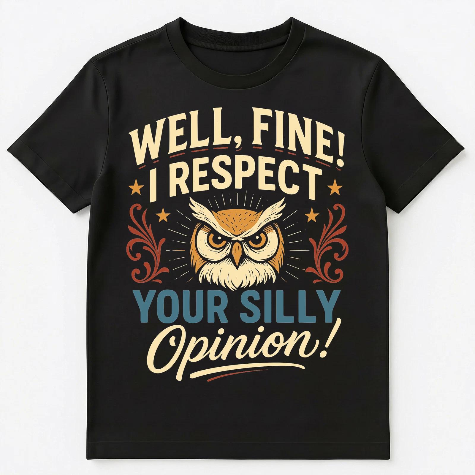 Sarcastic Owl Humor Respect Your Silly Opinion Unisex T-Shirt 4XL