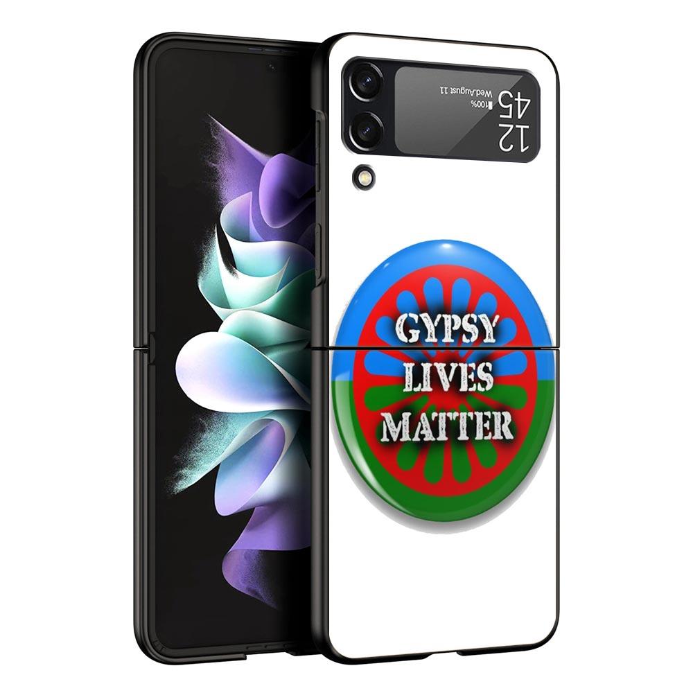 Gypsy Romani Roma Flag Z Flip 4 Phone Case For Samsung Z Flip 3 5G Black Hard Shell Galaxy ZFlip3 ZFlip5 Cover Folding Luxury