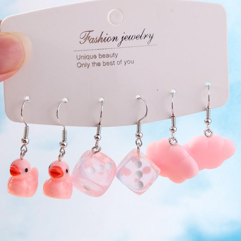 Cute Resin 3D Simulation Duck Drop Earrings for Women Girls Dice Cloud Dangle Earrings Kid's Jewelry Gift