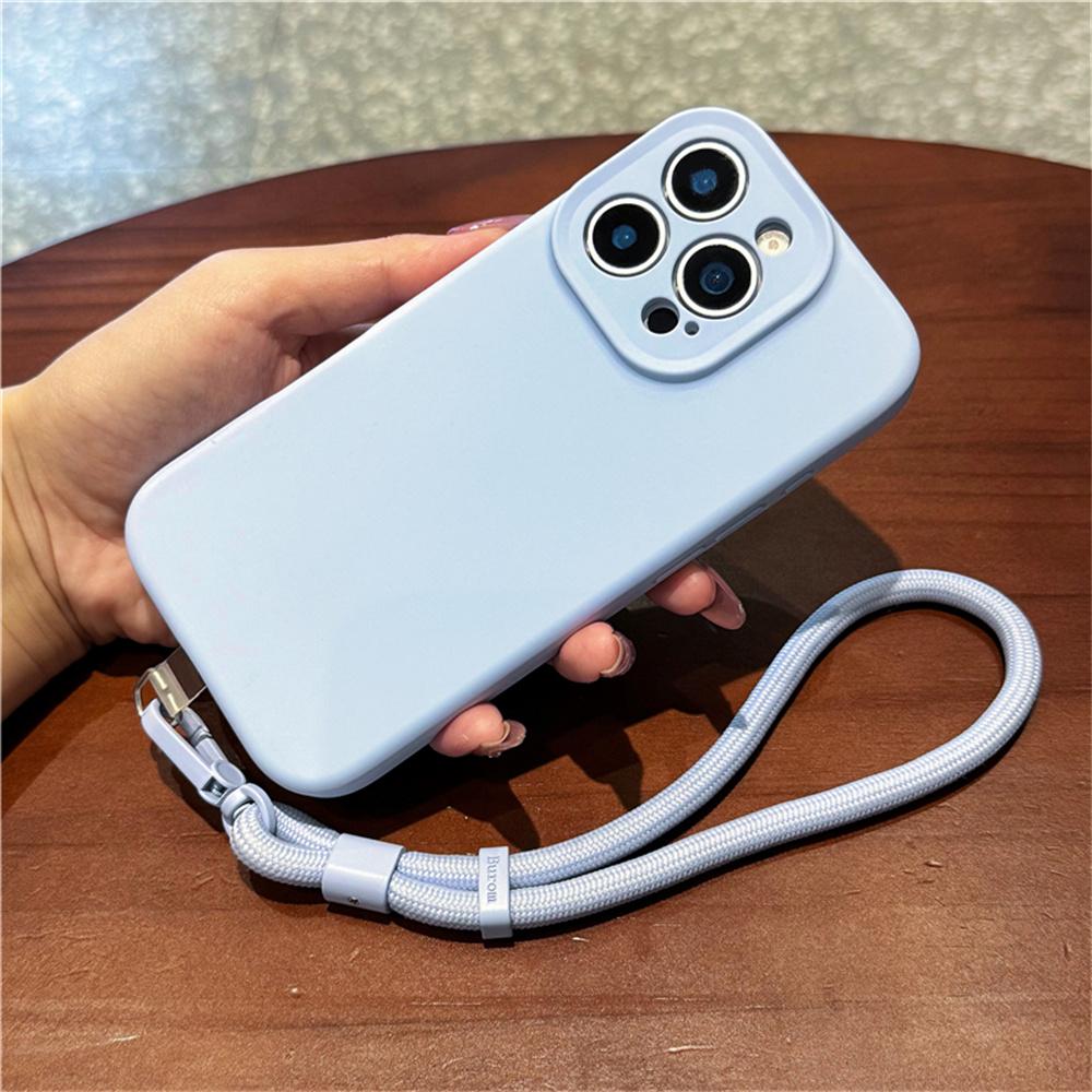 For iPhone 13 Pro Case Precise Cutouts Liquid Silicone+PC Phone Cover with Wrist Strap