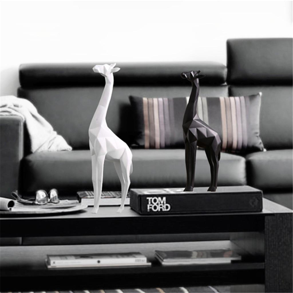Keramik Giraffe Dekorationsfigur Tierfiguren Skulptur Geschenk Schmuckstück, Weiß / Schwarz