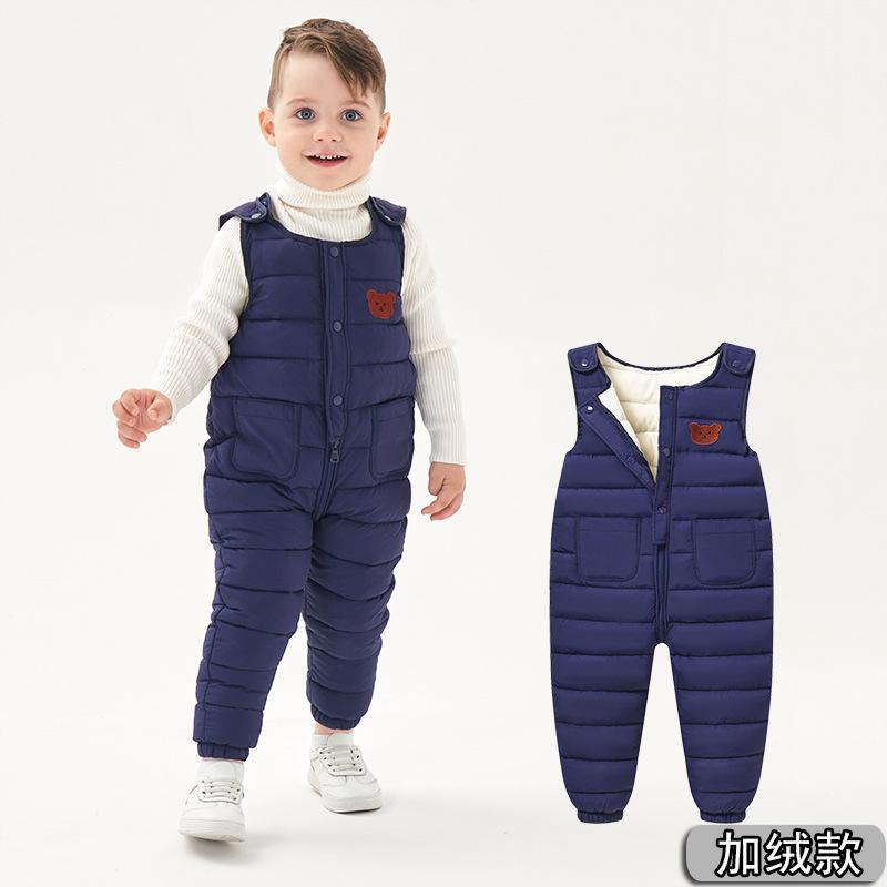 Baby Kinder Verdickte Fleece Latzhose Offener Schritt Winter Baumwolle Gepolsterte Hose Für Jungen Mädchen