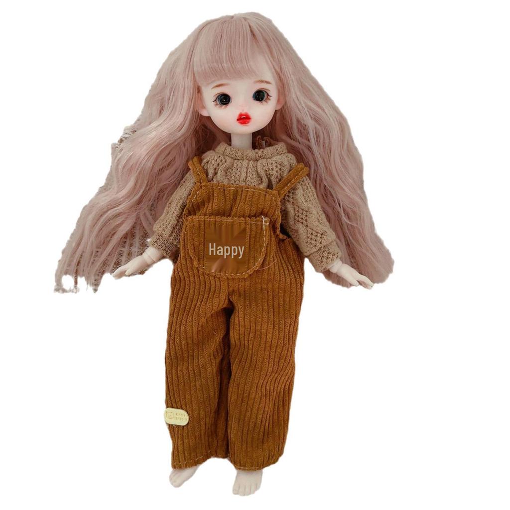 30cm BJD Doll Clothes Set: Sweet & Trendy Casual Overalls for Chubby Body & Ghost Dolls