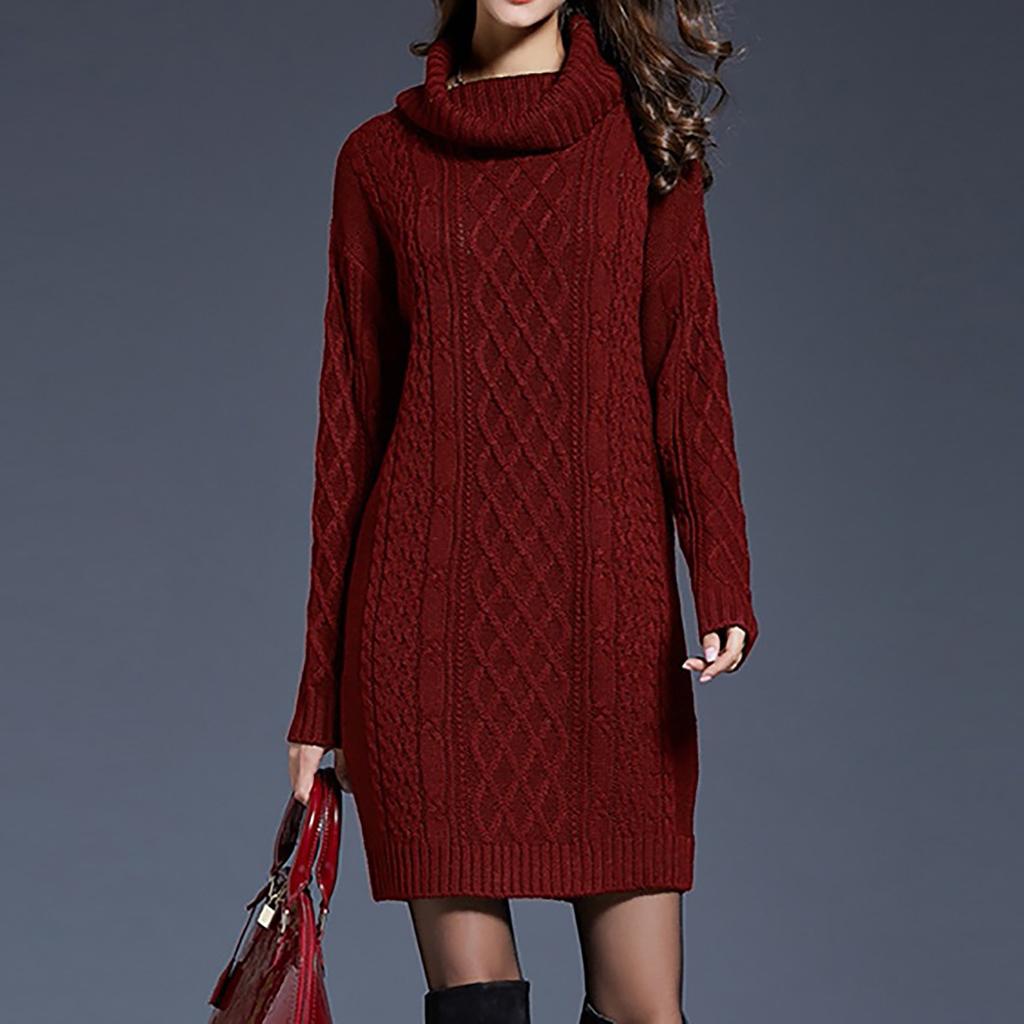 Womens Elegant Stretchy Long Sleeve Turtleneck Sweatshirt Short Dress