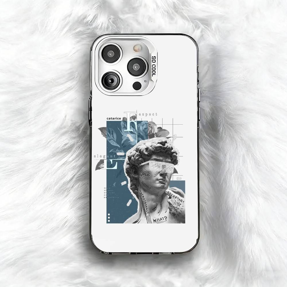 Creative Parody D-David Greek Phone Case For iPhone 16 17 15 14 12 13 Pro Max Black Color Shockproof Cover