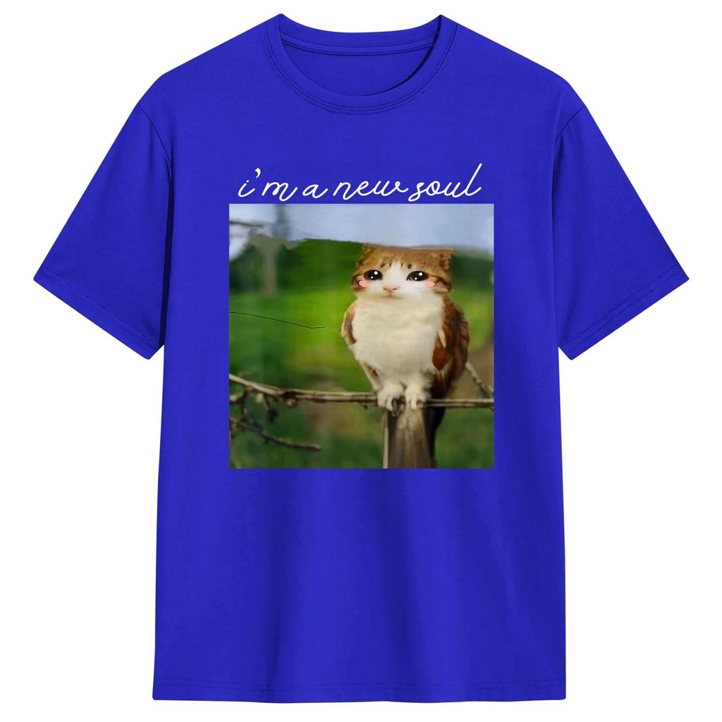 Unisexs TShirts Meowl Im a New Soul Cat Owl Meme 100 Cotton Tee Shirt Short Sleeve T Shirt Round Collar Clothing Plus Size