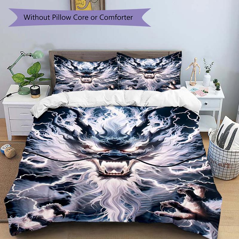 

3 шт. Комплект постельного белья с рисунком «Электрический Дракон Бури», трехкомпонентный (1 Наволочка + 2 Наволочки, Без Наполнителей), Этот постельный комплект с принтом мягкий и удобный 135x200cm