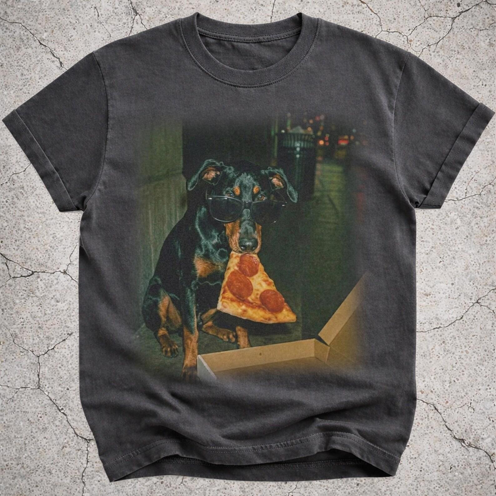 Doberman Eating Pizza Shirt, Funny Dog Pizza Meme Tee, Doberman Pinscher Graphic T-Shirt, Novelty Pizza Lover Gift for Dog Mom Dad S