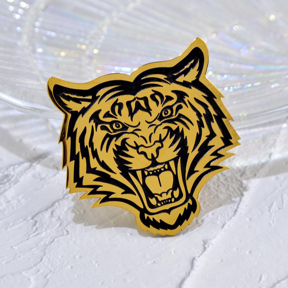 New Enamel Cute Tiger Face Head Brooch Pins Animal Tiger Brooches For Women Men Stainless Steel Jewelry