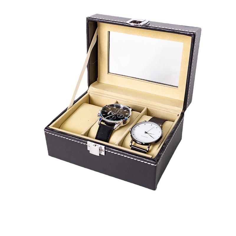 

3-Slot Black PU Leather Watch Box with Skylight and Needle Pattern Jewelry Display 3-Slot Black Needle Pattern Watch Box