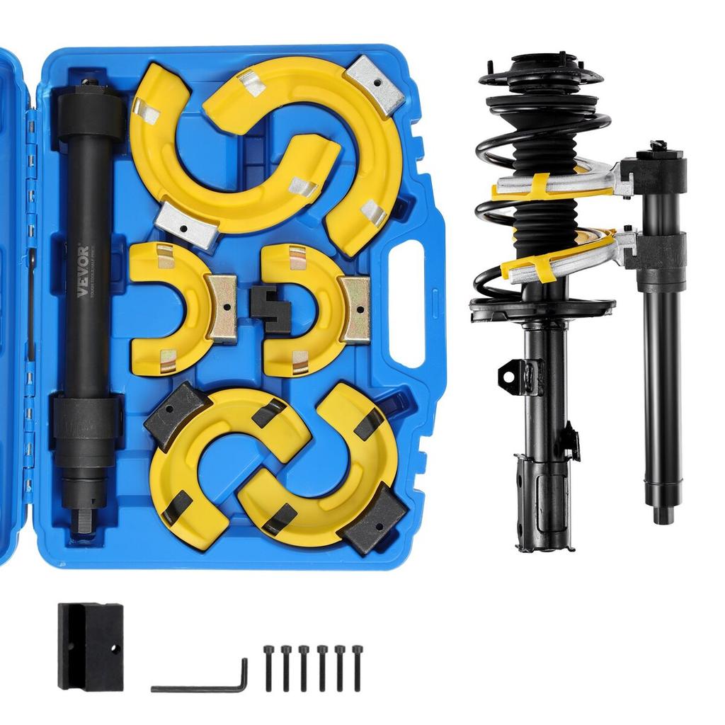 Strut Spring Compressor Set, Macpherson Strut Spring Compressor Kit, Interchangeable Fork Strut Coil Extractor Remover Tool, with Yellow Protective