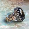 He Cheng Modern Minimalist Gold-Edged Black Gemstone Unisex Couple Rings