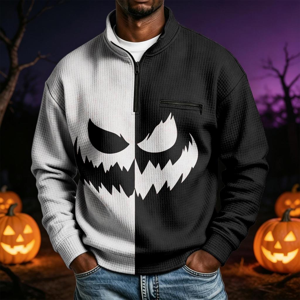 Men's Halloween Print Neck Long Sleeve Sweatshirt