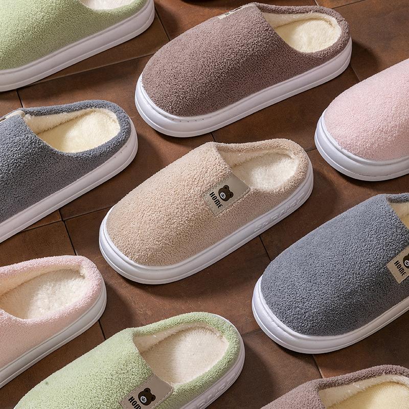2025 new cotton slippers winter home thick bottom household cute thick bottom Korean warm fluffy slippers