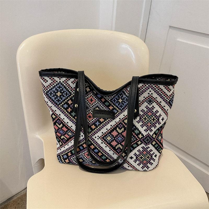Popular Texture Versatile Ethnic Style Tote Bag Women's 2025 New Trendy Large-capacity Canvas Bag Shoulder Handbag