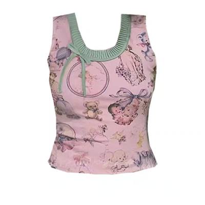 Summer Vintage Sleeveless Print Tank Top 2024 Y2k Aesthetic Sexy Vintage Crop Tanks Women Streetwear Patchwork Grunge Camisoles