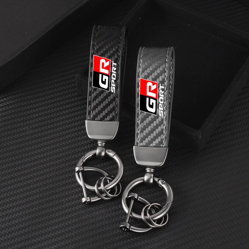 Carbon fiber Car Keychain Key Ring Metal Leather For Toyota GR Sport Gazoo Racing Yaris 86 Corolla Hilux Supra C-HR Accessories