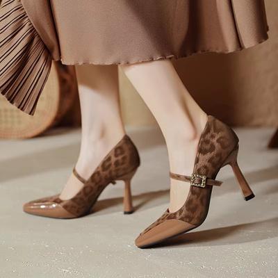Leopard Print Royal Sister Brown High Heels Women's Spring and Autumn New Sexy Retro Mary Jane Shallow Mouth Single Shoes