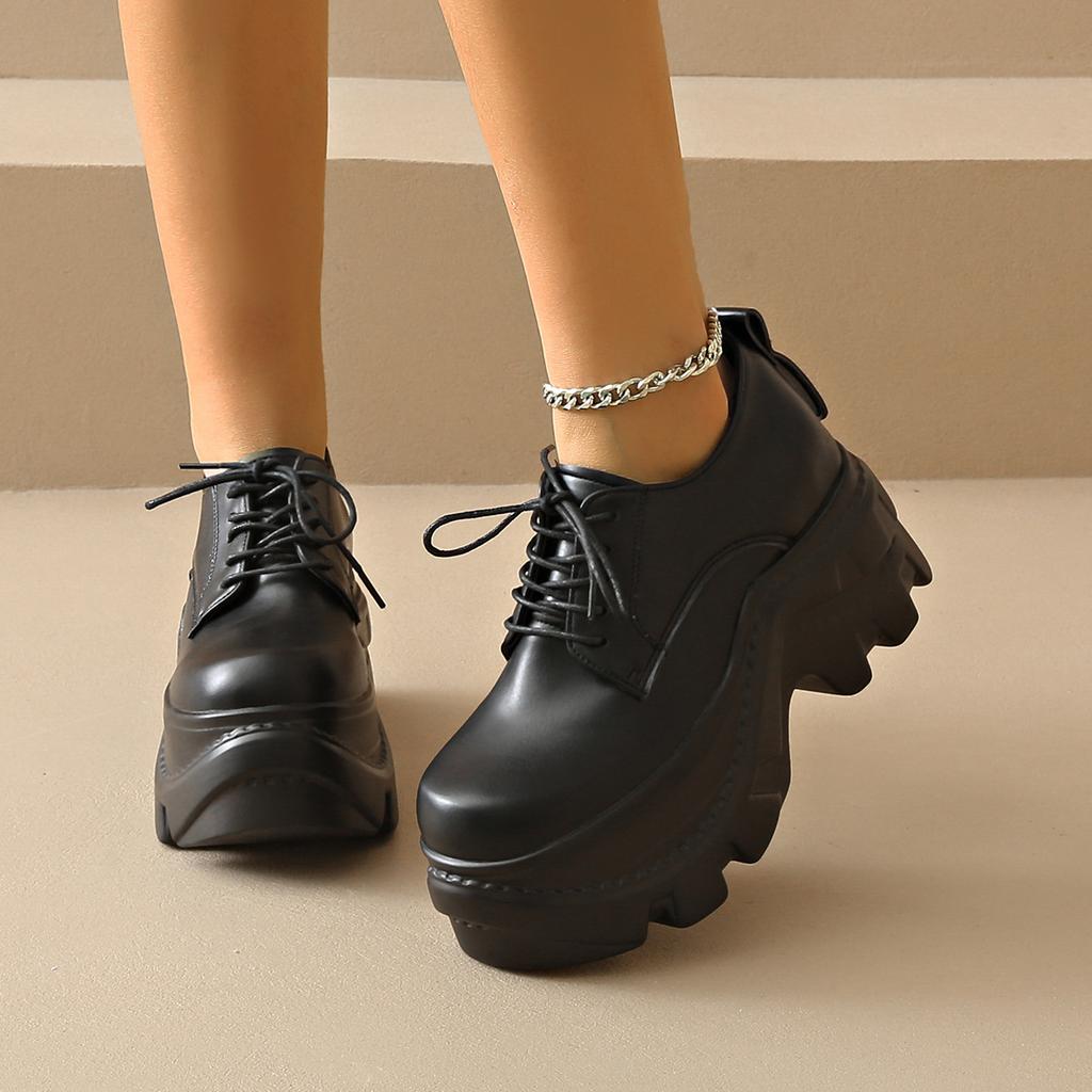 Fashion Thick Bottom Round Head Front Strap Large Solid Color Women Casual Single Shoe Fashion Versatile Loafers High Heels Ladies Shoes