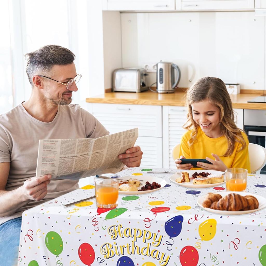 kathson Rectangle Tablecloth with Colorful Balloons Pattern,Plastic Birthday Disposable Tablecloth Plastic Table Cloths Table Cover for