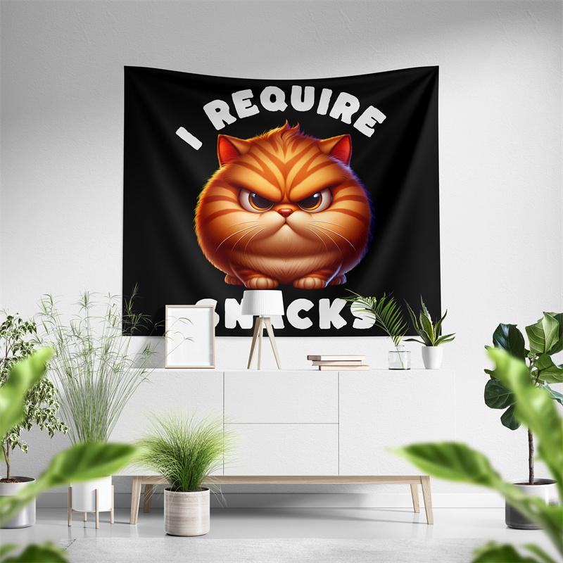 Aertemisi I Require Snacks Funny Cat Meme Tapestry Wall Hanging Art for Bedroom Living Room College Dorm Party Backdrop
