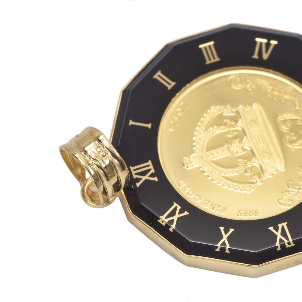 Speranza 24K Pure Gold Coin Pendant Top Crown Black Glass Clock with 18K Engraving 1/25oz