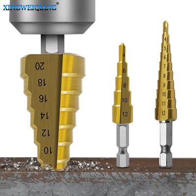 Hex Shank Titanium-Plated Step Drill Set 3-12, 4-12, 4-20 In a Box - Pagoda Drill Bit