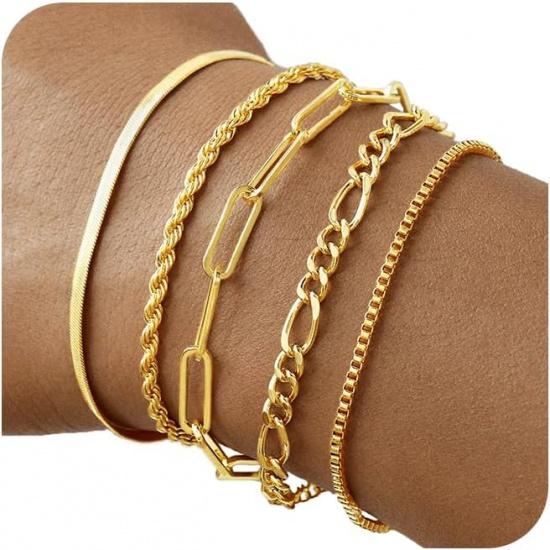 Gold Bracelets for Women, 14K Gold Plated Stackable Bracelet Stack Set Adjustable Charm Paperclip Chain Snake Link Layered Waterproof Jewelry Sets