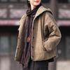 Women Vintage Cotton Hooded Parkas Button Long Sleeve Warm Coats Winter Chinese Style Women Parkas