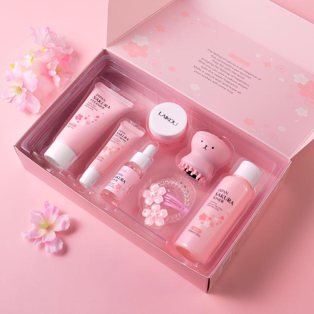 Zestaw do czyszczenia i pielęgnacji twarzy LAIKOU Sakura 8-częściowy Premium jako prezent urodzinowy