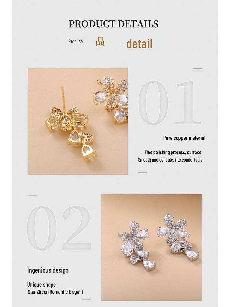 Boucles d'oreilles pendantes élégantes en Zircon AAA avec aiguille en cuivre