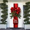 ChristmasDoor Cover Banner 71x35 Inch Red Bow and Holly Decoration for Front Door Holiday Indoor Outdoor Home Decor