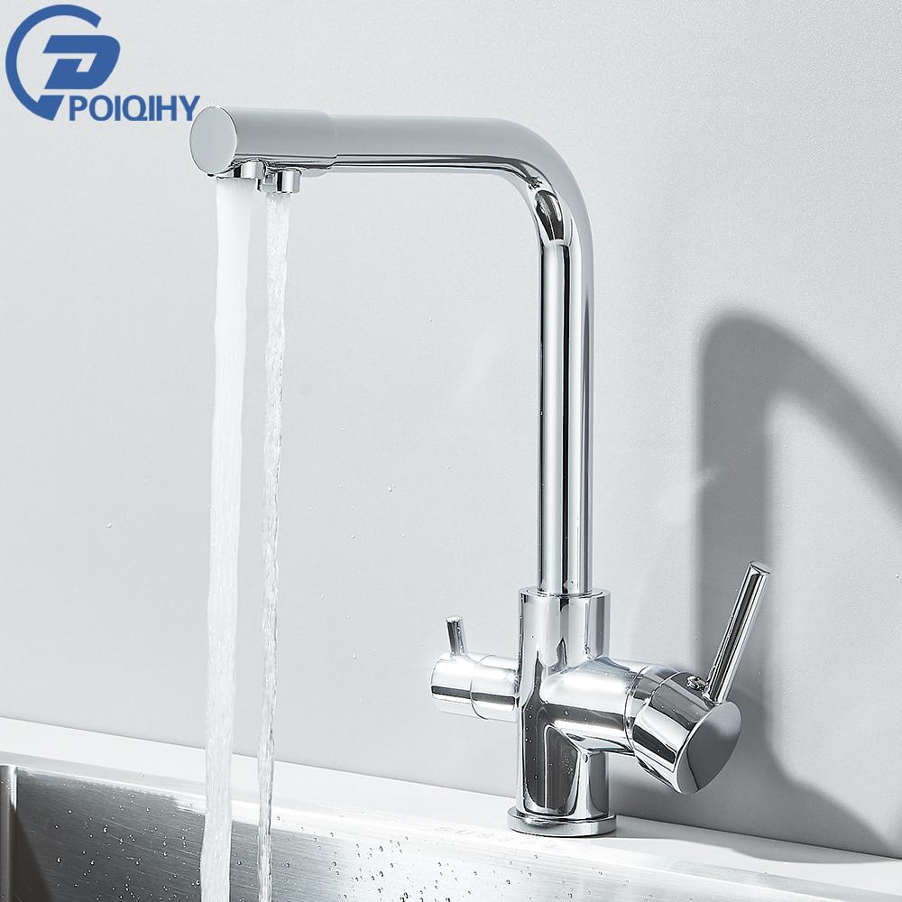 

Хромированный кухонный кран для очищенной воды Фильтр для чистой воды Кран для установки на бортике Двойные ручки Смесители для горячей и холодной воды