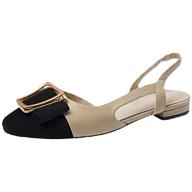 Xiaoxiangfeng Baotou Sandals Women's 2025 New Fashion Foreign Style with Skirt Low Heel Flat Shoes Metal Buckle Single Shoes Women