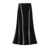 Qooth Elegant Women Satin Fishtail Skirt Maxi Length Bodycon Slim Elastic Waist Skirt QT2762
