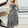 Nové evropské a americké letní šaty s leopardím vzorem s výstřihem do V Sexy módní šaty s vysokým pasem s páskem