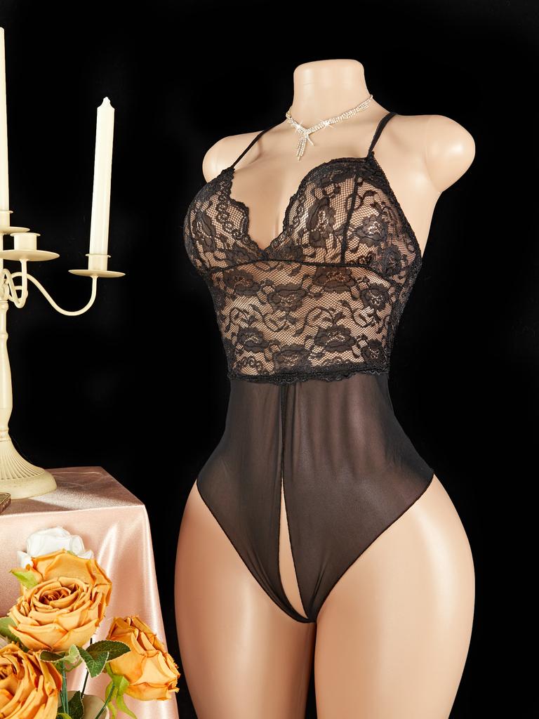 For Woman Nightdress See Through Deep V Sexy Underwear Women One-piece Exotic Costumes Hollow Crotchless Backless Bodysuit
