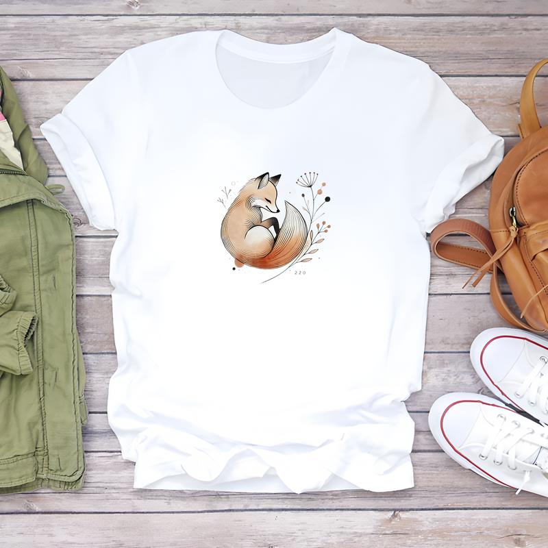 Women's Summer T-shirt with Cute Printed Designs, Short-sleeve Trendy Fashion Top.