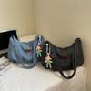 Simple Denim Tote Bag With Large Size And Zipper Closure For Daily Outfit Accents