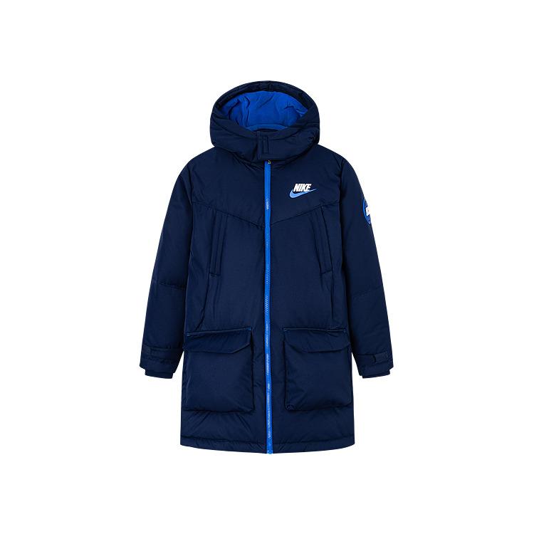 

Nike Hooded Logo Print Casual Comfortable Versatile Warm Down Jacket Kids Jackets Indigo NY2242021GS-001 S
