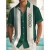 Retro Bowling Stripe Geometric Print Men's Button Pocket Shirt
