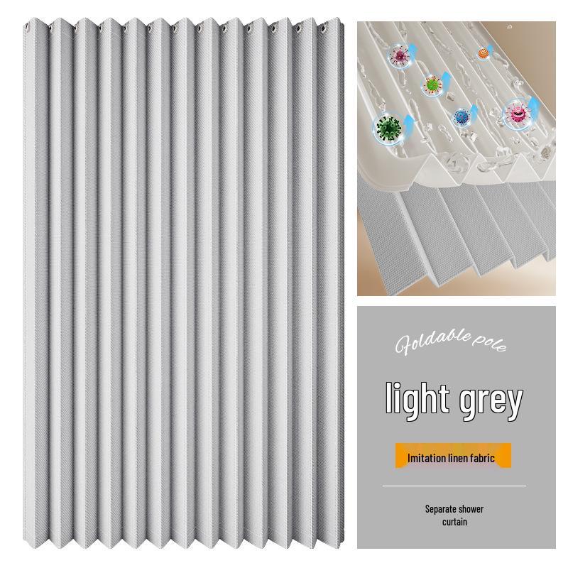 Durable Linen-Like Folding Shower Curtain with Telescopic Rod for Bathroom Optimization