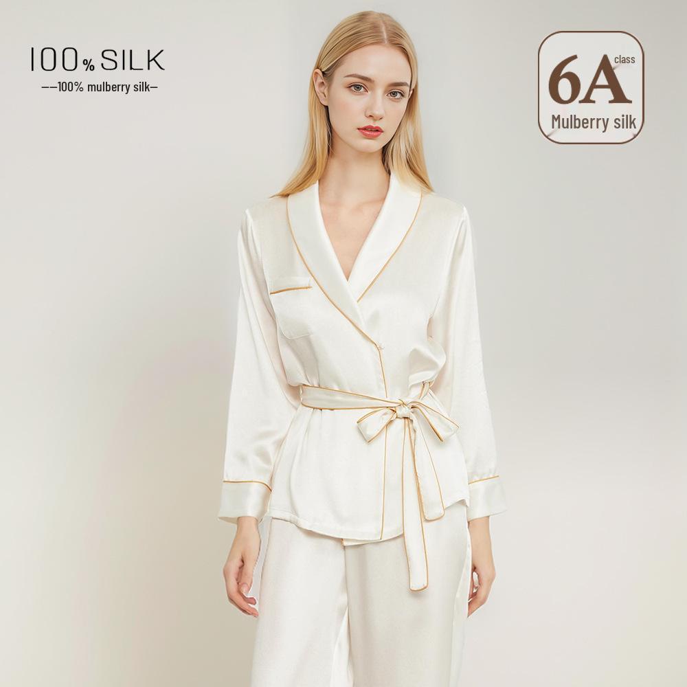 

Women s 19 Momme Pure Mulberry Silk Robe & Pants Pajama Set - Skin-Friendly, Comfortable, Ideal for Autumn & Winter Home Wear XL (57.5-65 kg)