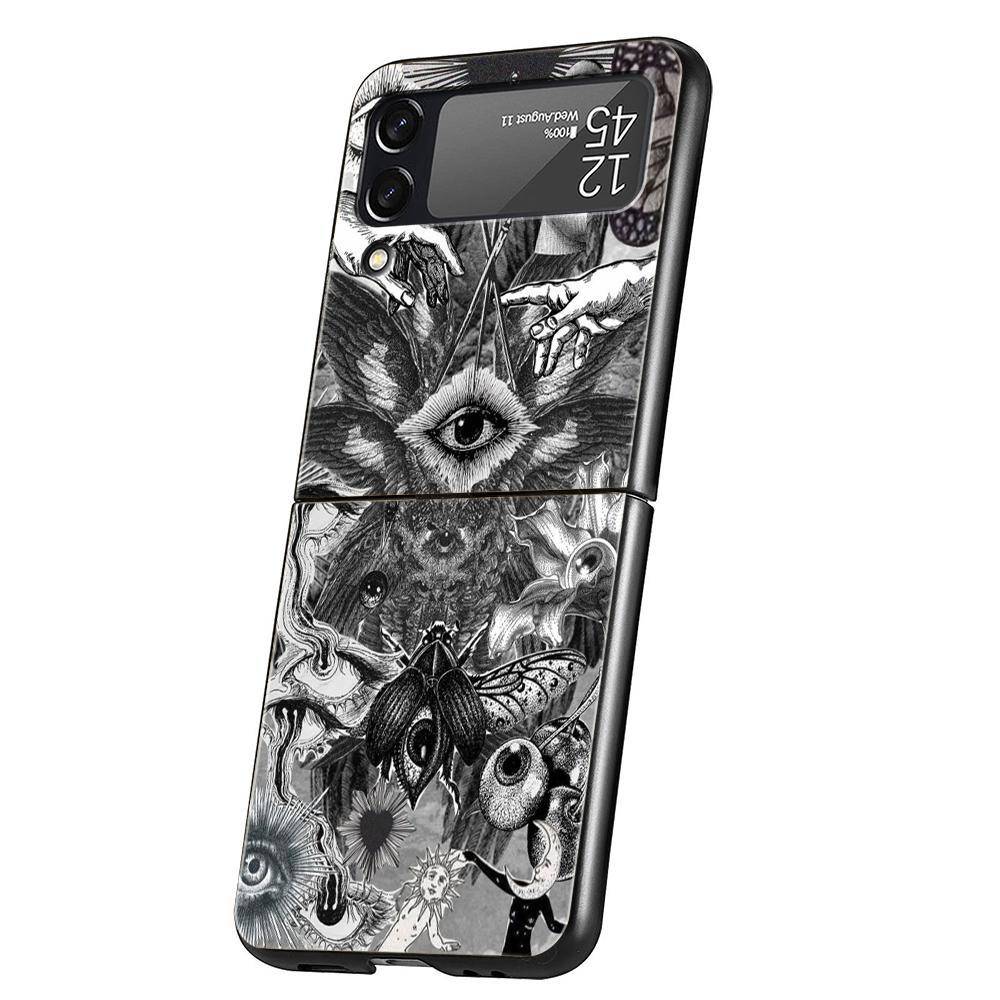 Hard PC Phone Case For Samsung Galaxy Z Flip 7 6 5 4 Black Cover For Galaxy Z Flip 3 Foldable Capas Trendy Cool Eyes Creative