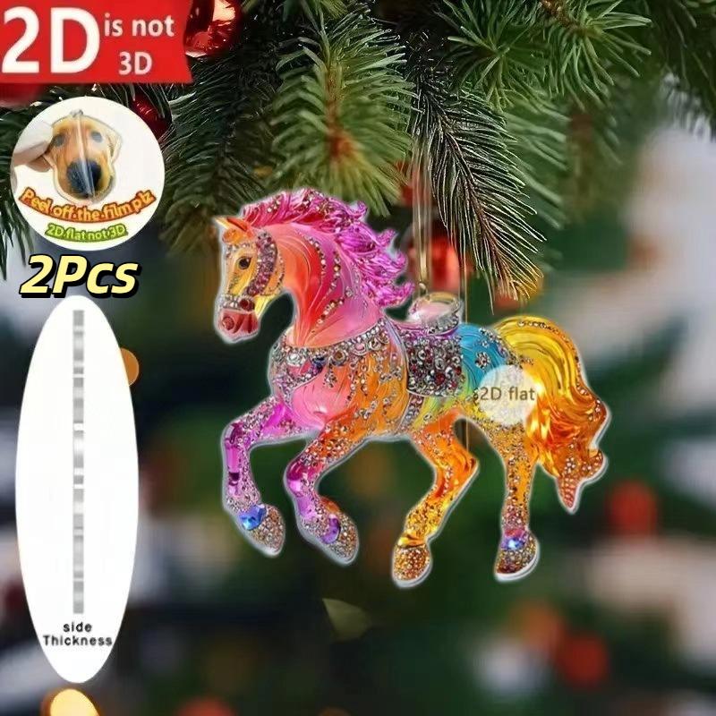 2/3/8Pcs Christmas 2D Flat Acrylic Horse Keychain Pendant Home Decoration Gift Festive Aesthetic Car Hanging Ornament Keychain